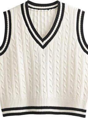 Women's Sweater Vest,Y2K Sleeveless Pattern Preppy Style Knitted Crop Tank Top f